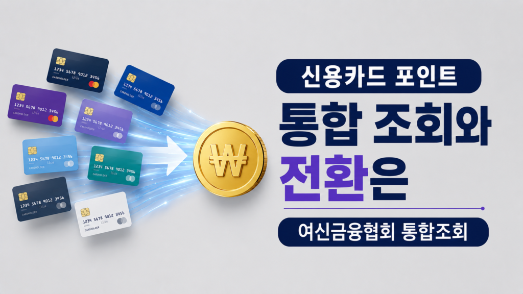 그레이 바탕의 모던하고 직관적인 카드 뉴스 구조. 좌측 영역에는흩어져 있던 다양한 색상의 신용카드 모양 아이콘들이 오른쪽에 하나의 커다란 '황금색 동전(₩ 기호가 새겨진)'으로 깔끔하게 합쳐지며 쏟아져 들어가는 시각적 효과가 표현된 이미지